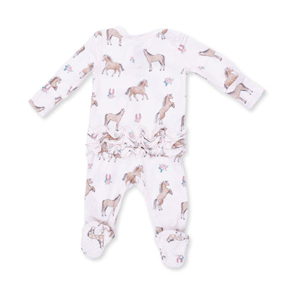 Angel Dear I Love Horses 2 Way Ruffle Back Zipper Footie, NB