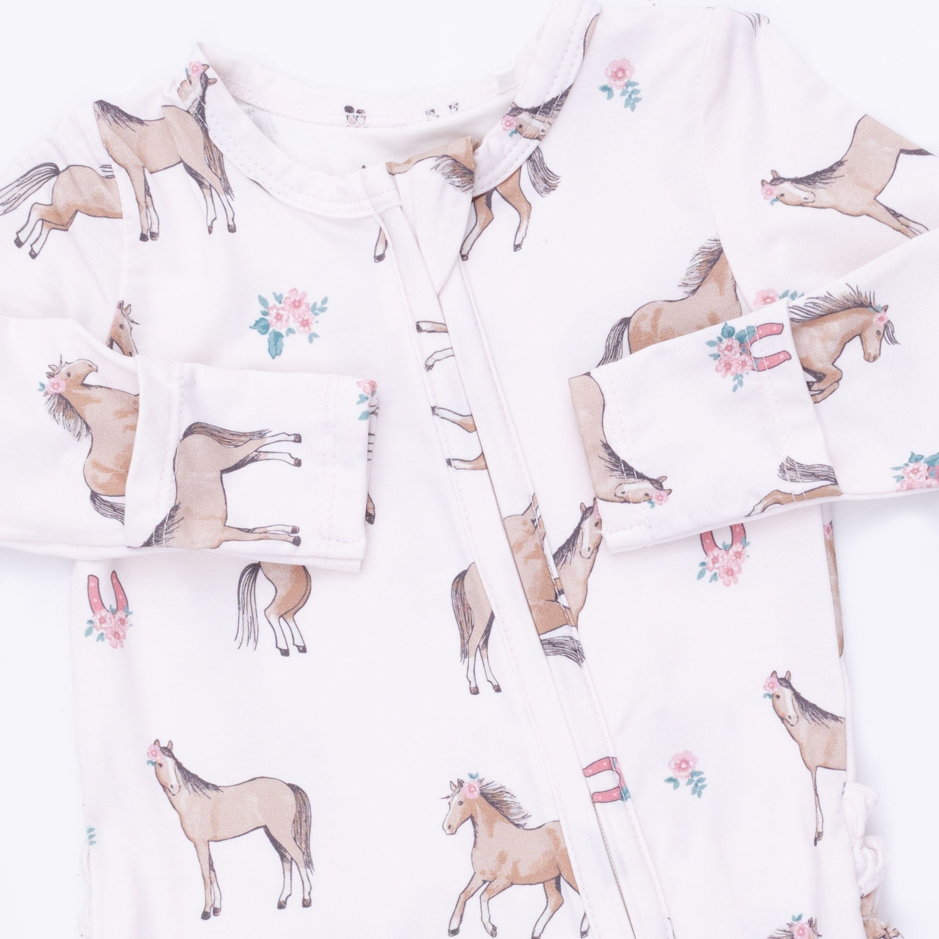 Angel Dear I Love Horses 2 Way Ruffle Back Zipper Footie, NB