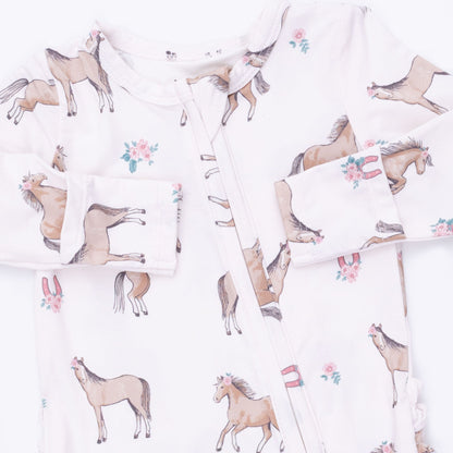 Angel Dear I Love Horses 2 Way Ruffle Back Zipper Footie, NB