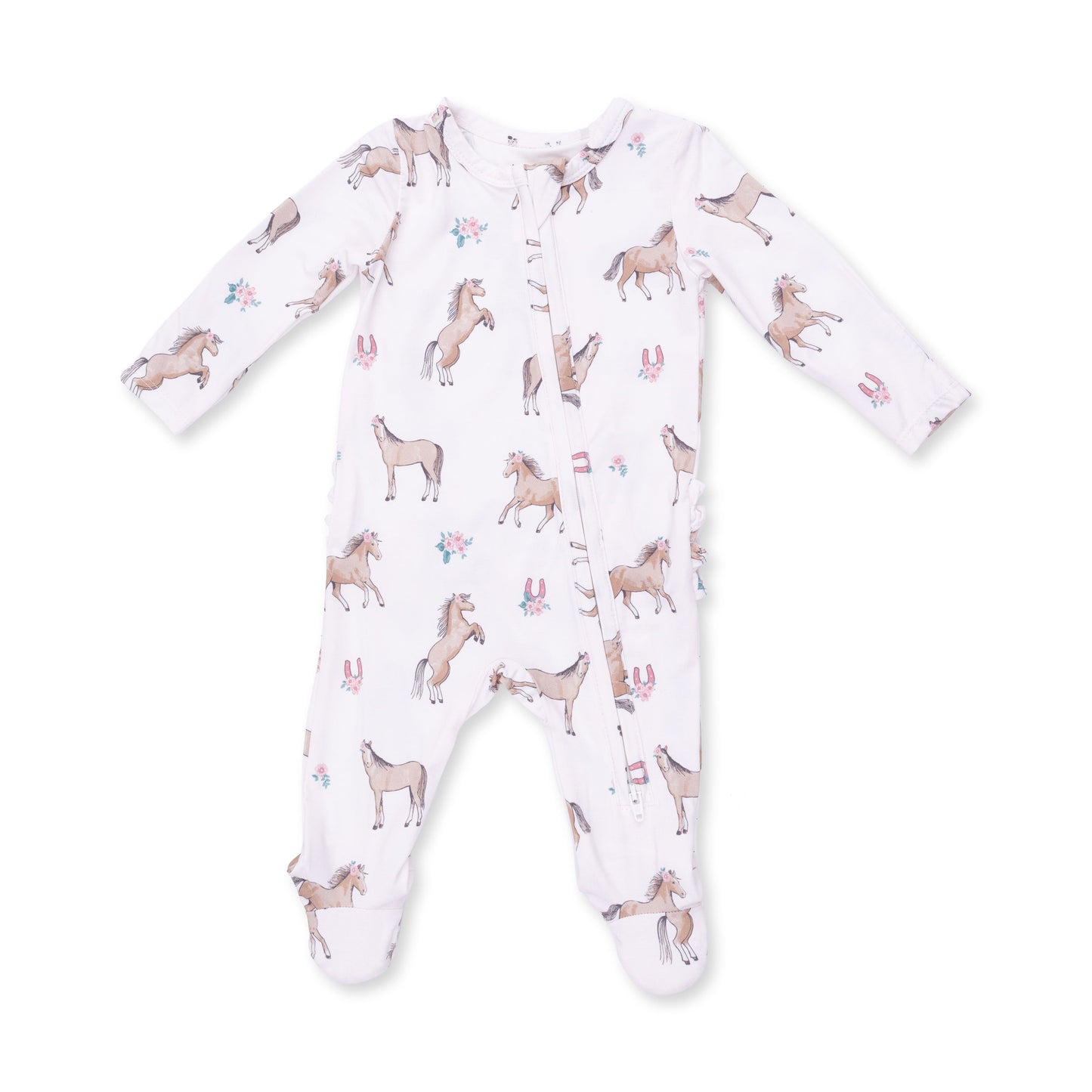Angel Dear I Love Horses 2 Way Ruffle Back Zipper Footie, NB