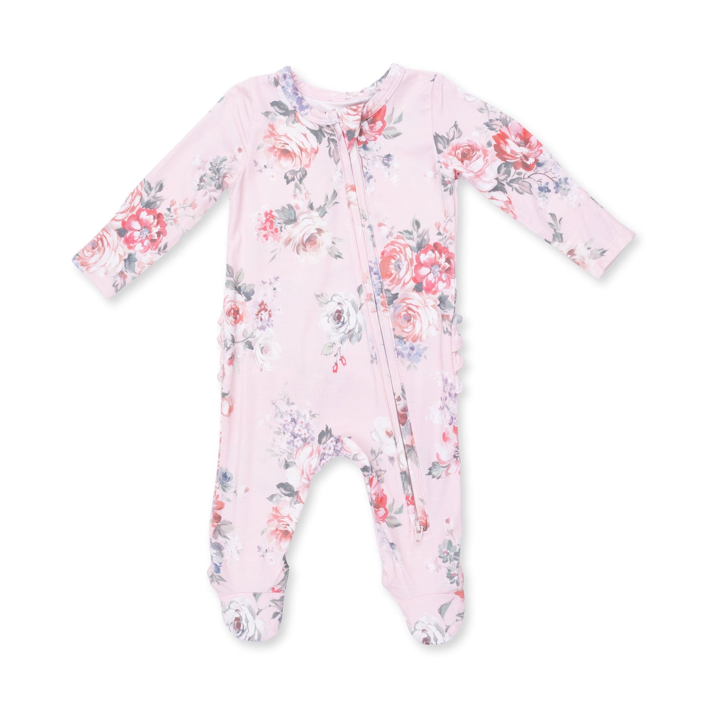 Angel Dear Painterly Rose Bouquets 2 Way Ruffle Back Zipper Footie, NB