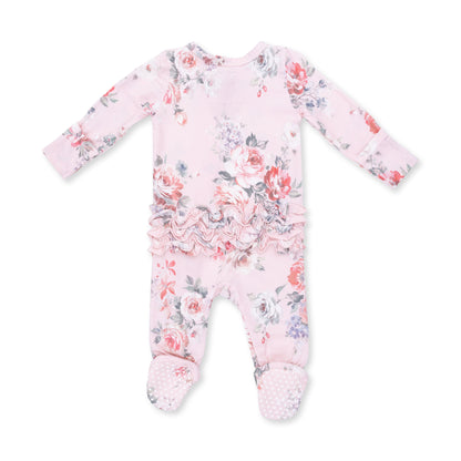 Angel Dear Painterly Rose Bouquets 2 Way Ruffle Back Zipper Footie, NB