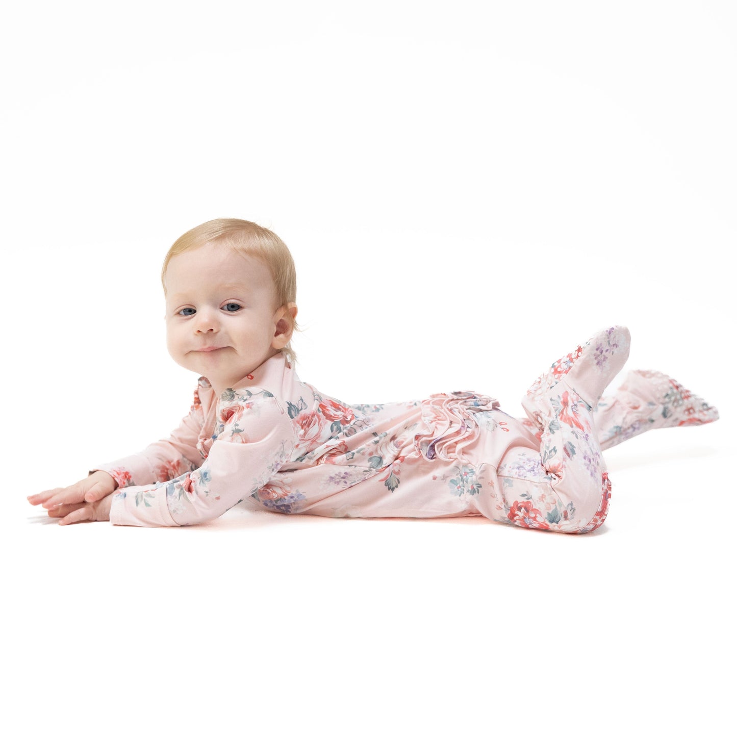 Angel Dear Painterly Rose Bouquets 2 Way Ruffle Back Zipper Footie, NB