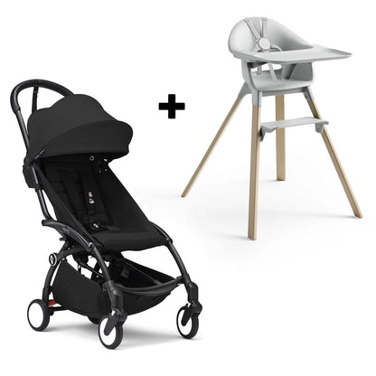 Stokke YOYO3 6+ Stroller + Clikk High Chair Bundle - Black / Black / Cloud Grey - 653300-552101