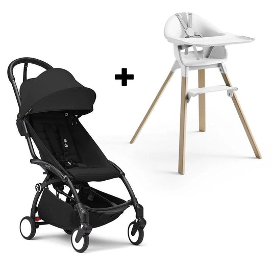 Stokke YOYO3 6+ Stroller + Clikk High Chair Bundle - Black / Black / White - 653300-552104