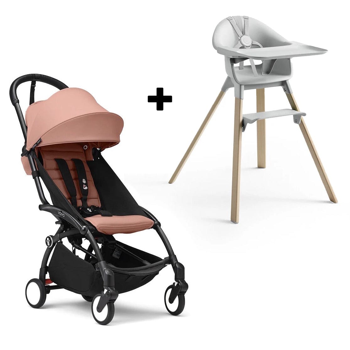 Stokke YOYO3 6+ Stroller + Clikk High Chair Bundle - Black / Ginger / Cloud Grey - 653500-552101