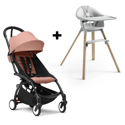 Stokke YOYO3 6+ Stroller + Clikk High Chair Bundle - Black / Ginger / Cloud Grey - 653500-552101