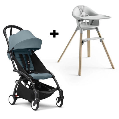 Stokke YOYO3 6+ Stroller + Clikk High Chair Bundle - Black / Aqua / Cloud Grey - 653600-552101
