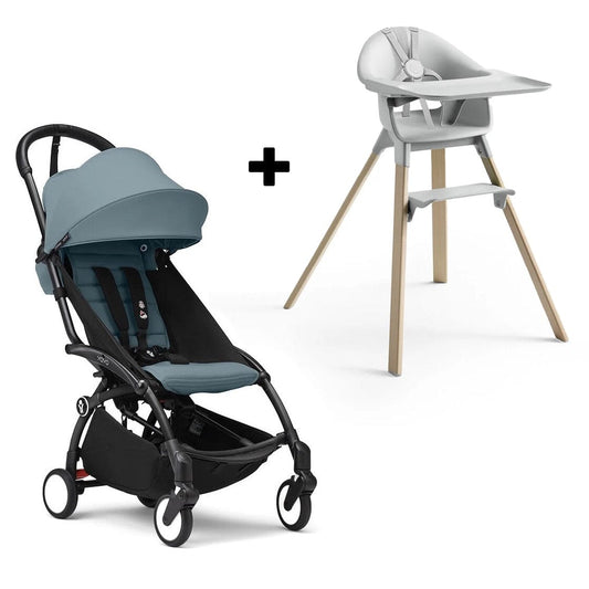 Stokke YOYO3 6+ Stroller + Clikk High Chair Bundle - Black / Aqua / Cloud Grey - 653600-552101