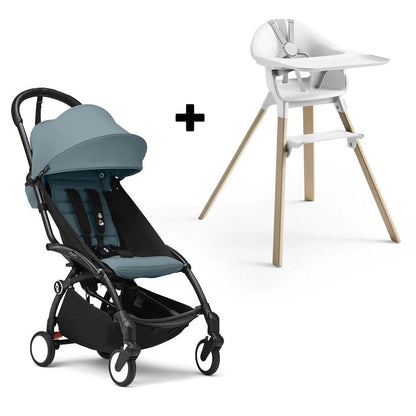 Stokke YOYO3 6+ Stroller + Clikk High Chair Bundle - Black / Aqua / White - 653600-552104