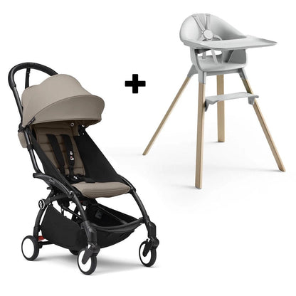 Stokke YOYO3 6+ Stroller + Clikk High Chair Bundle - Black / Taupe / Cloud Grey - 653700-552101