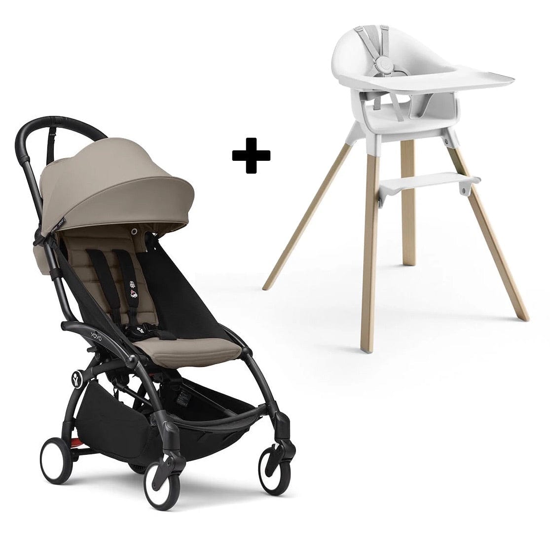 Stokke YOYO3 6+ Stroller + Clikk High Chair Bundle - Black / Taupe / White - 653700-552104