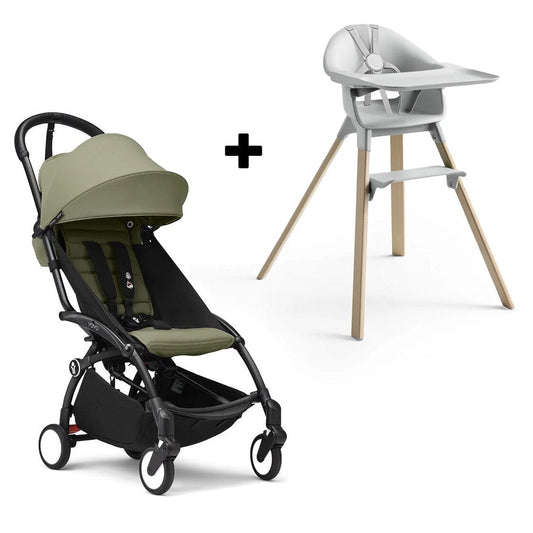 Stokke YOYO3 6+ Stroller + Clikk High Chair Bundle - Black / Olive / Cloud Grey - 653800-552101