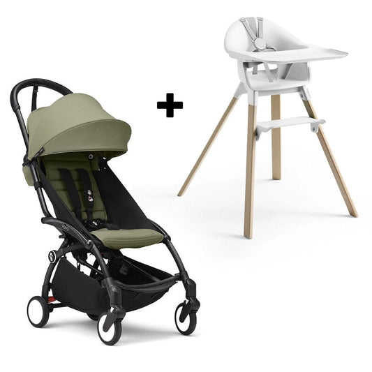 Stokke YOYO3 6+ Stroller + Clikk High Chair Bundle - Black / Olive / White - 653800-552104