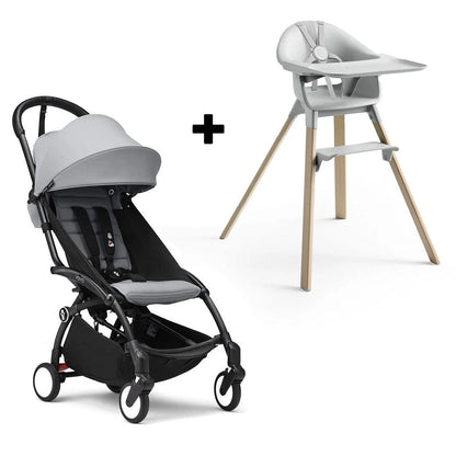 Stokke YOYO3 6+ Stroller + Clikk High Chair Bundle - Black / Stone / Cloud Grey - 653900-552101