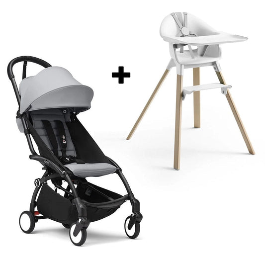 Stokke YOYO3 6+ Stroller + Clikk High Chair Bundle - Black / Stone / White - 653900-552104