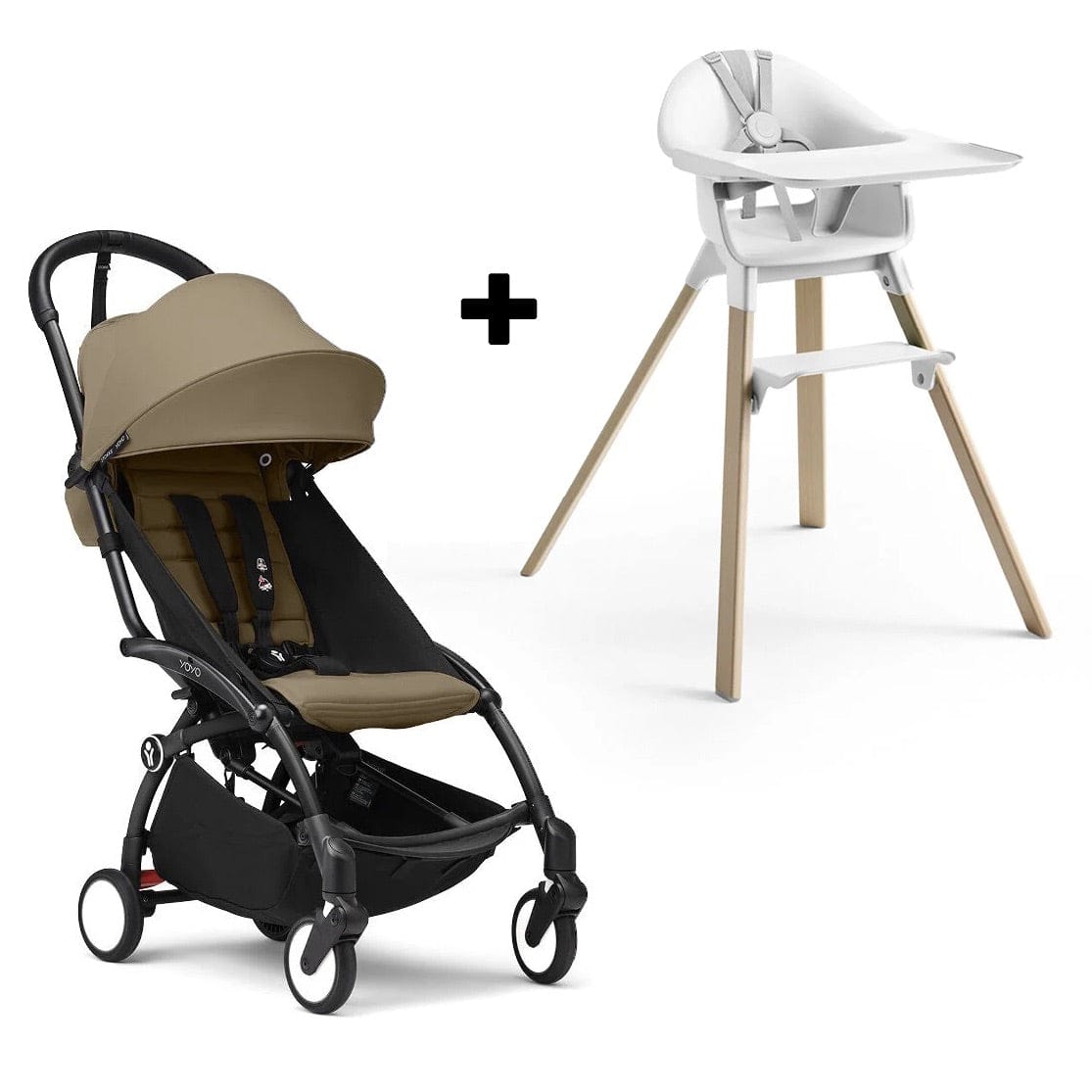 Stokke YOYO3 6+ Stroller + Clikk High Chair Bundle - Black / Toffee / White - 654100-552104