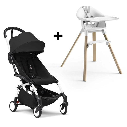 Stokke YOYO3 6+ Stroller + Clikk High Chair Bundle - White / Black / White - 654200-552104