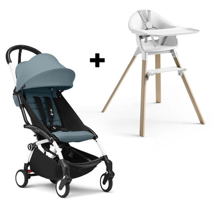 Stokke YOYO3 6+ Stroller + Clikk High Chair Bundle - White / Aqua / White - 654500-552104