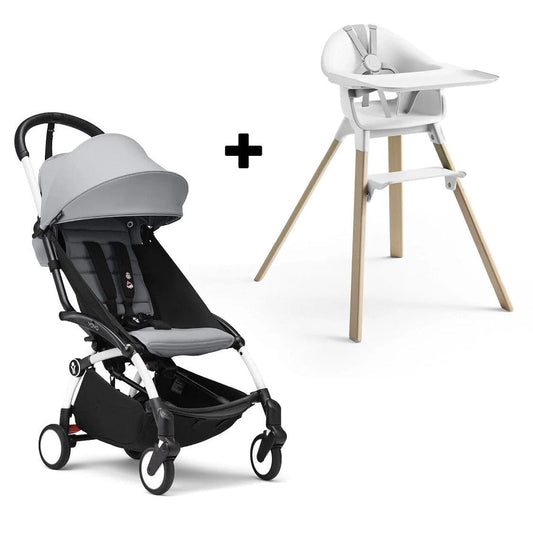 Stokke YOYO3 6+ Stroller + Clikk High Chair Bundle - White / Stone / White - 654600-552104