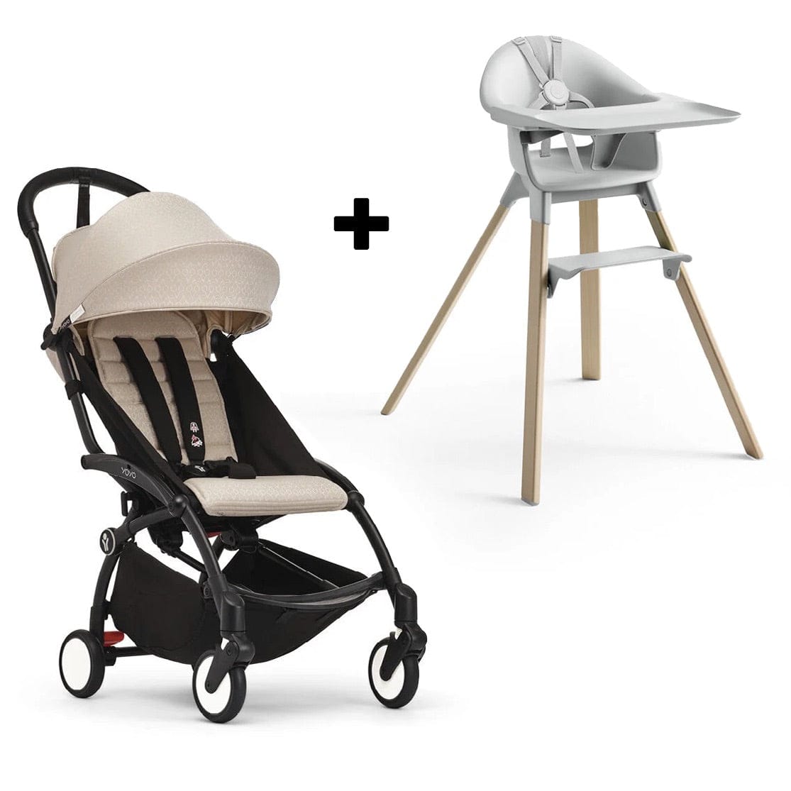 Stokke YOYO3 6+ Stroller + Clikk High Chair Bundle - Black / Bonpoint / Cloud Grey - 676000-552101