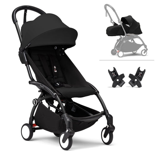 Stokke YOYO3 Ultra Compact Complete 0+/6+ Stroller + Car Seat Adapter (One Box) - Black / Black - 676100