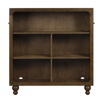 Babyletto dark wood bookcase with four storage compartments and round feet