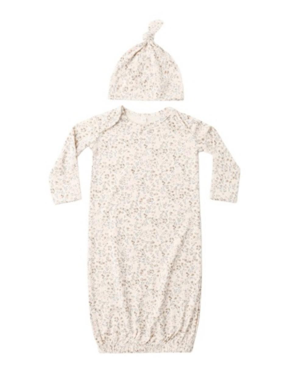 Quincy Mae floral print baby gown and matching knotted hat