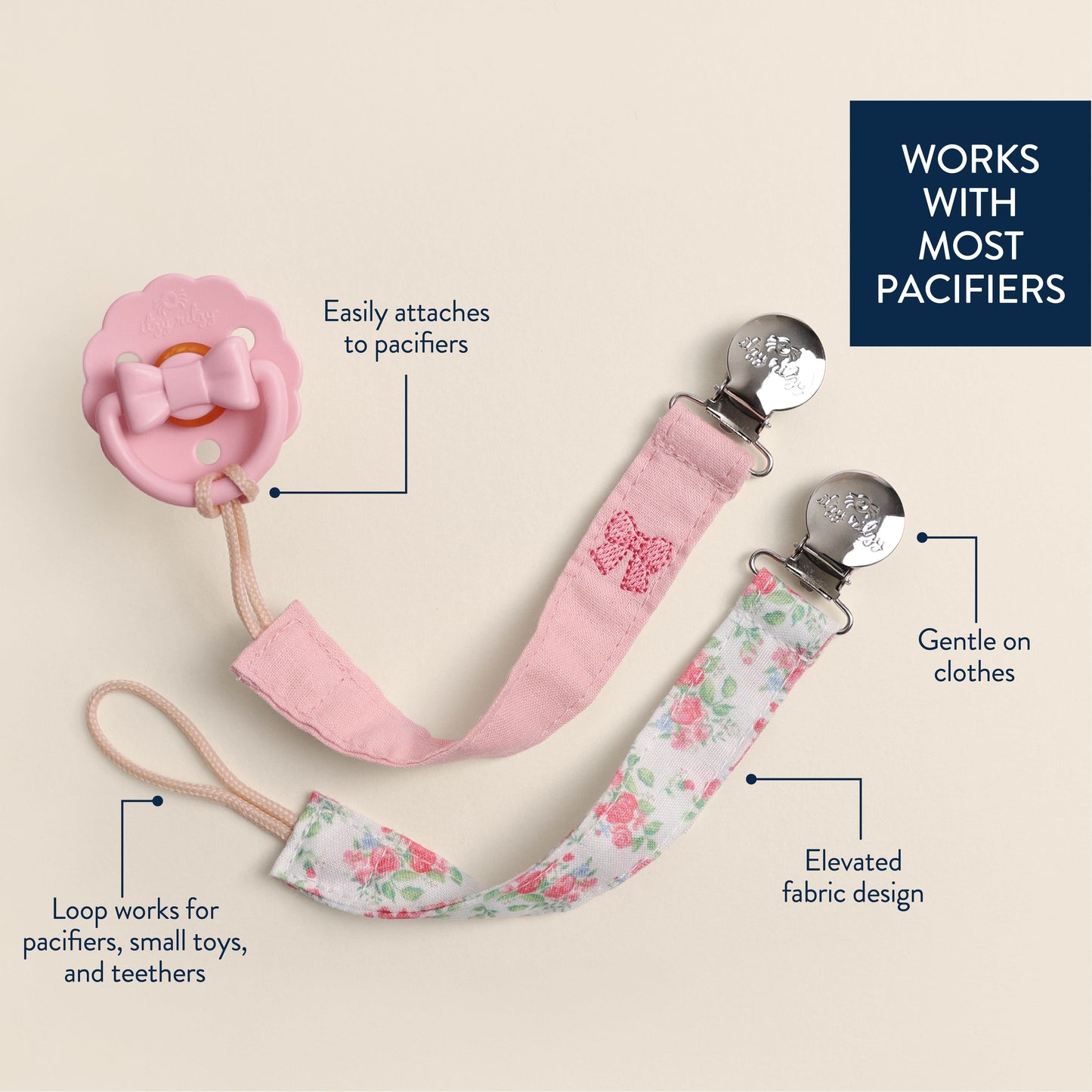 Itzy Ritzy Itzy Clip Fabric Pacifier Strap - Bow