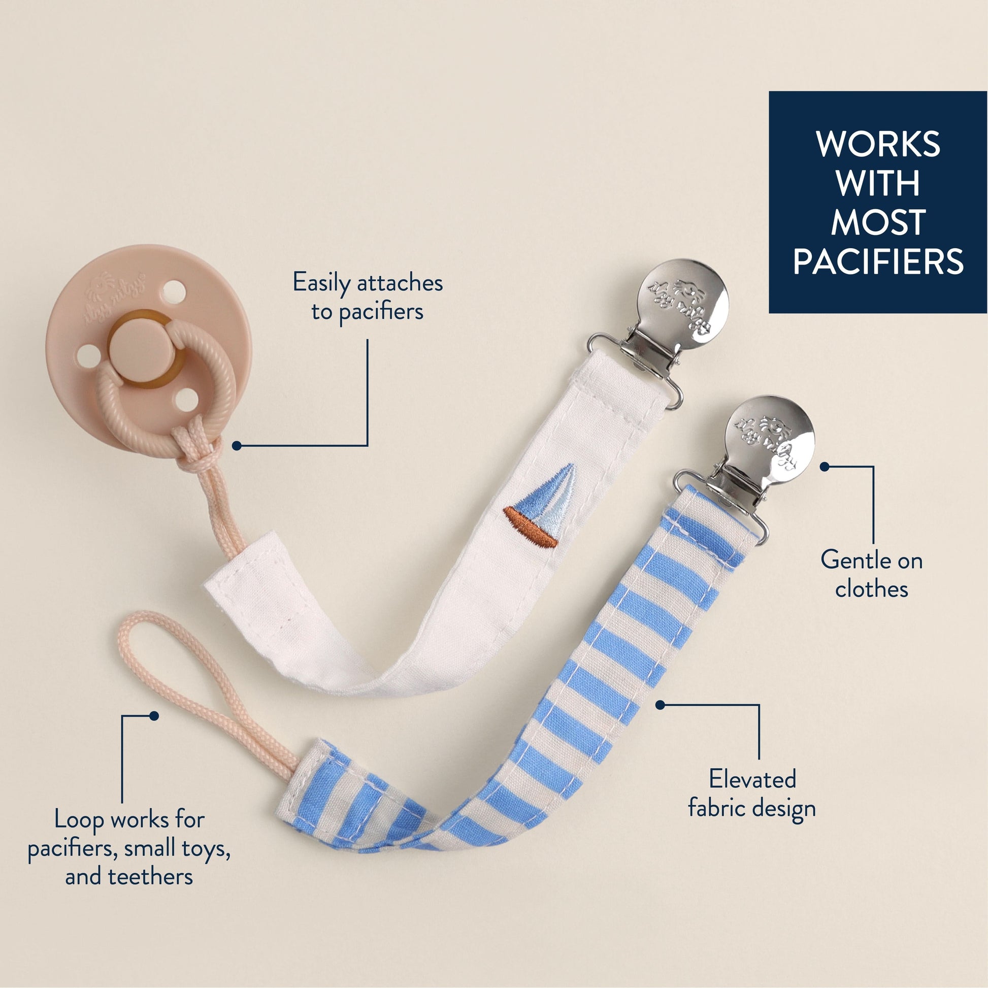 Itzy Ritzy Itzy Clip Fabric Pacifier Strap - Nautical