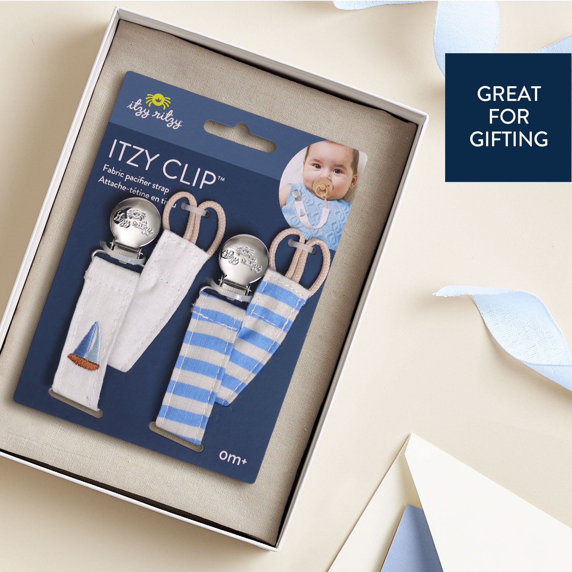 Itzy Ritzy Itzy Clip Fabric Pacifier Strap - Nautical