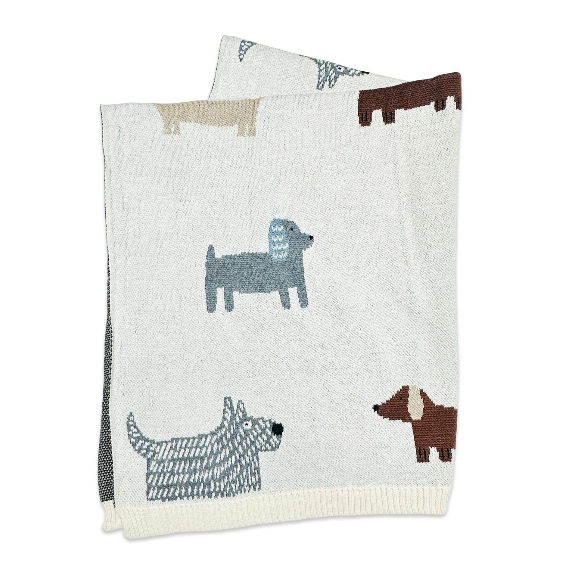 Viverano Organics Buddy Dog - Jacquard Sweater Knit Baby Blanket (Organic Cotton) - Natural, One Size