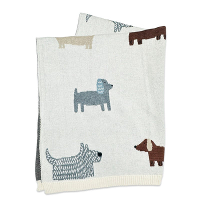 Viverano Organics Buddy Dog - Jacquard Sweater Knit Baby Blanket (Organic Cotton) - Natural, One Size