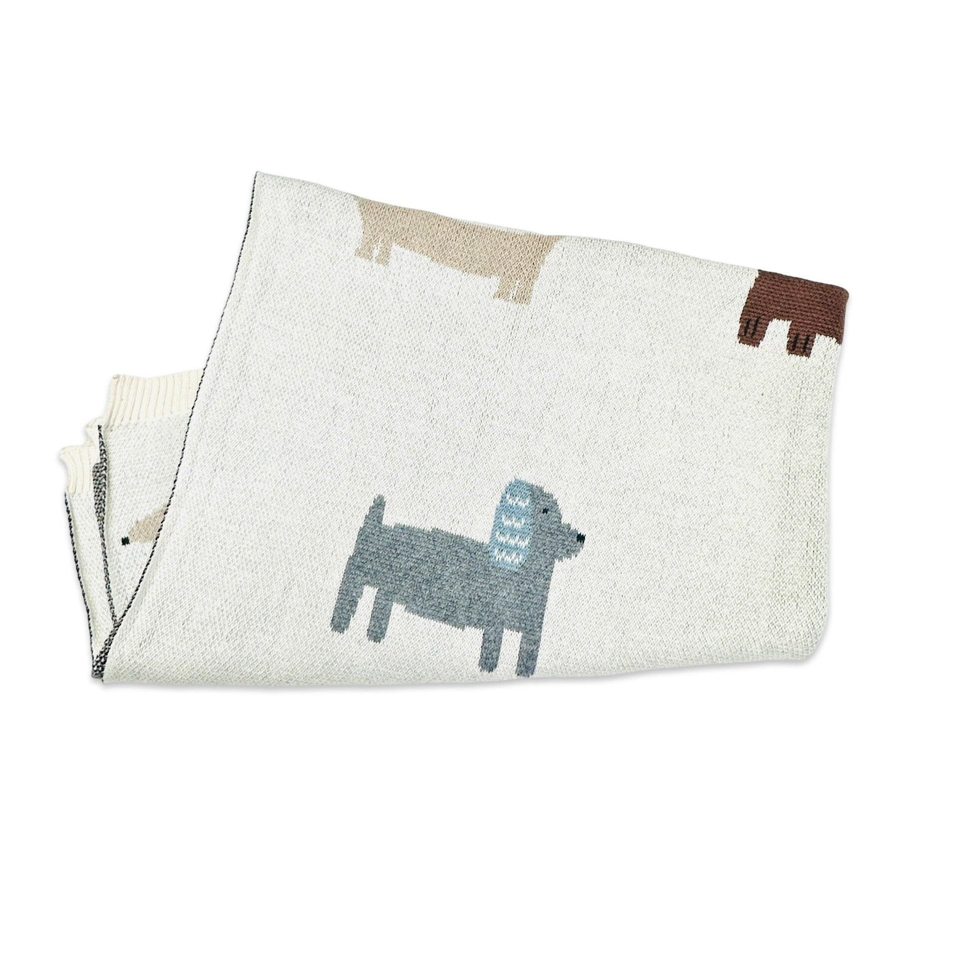 Viverano Organics Buddy Dog - Jacquard Sweater Knit Baby Blanket (Organic Cotton) - Natural, One Size