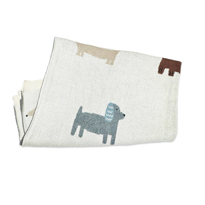 Viverano Organics Buddy Dog - Jacquard Sweater Knit Baby Blanket (Organic Cotton) - Natural, One Size
