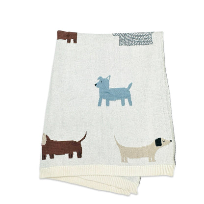 Viverano Organics Buddy Dog - Jacquard Sweater Knit Baby Blanket (Organic Cotton) - Natural, One Size