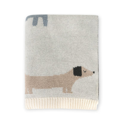 Viverano Organics Buddy Dog - Jacquard Sweater Knit Baby Blanket (Organic Cotton) - Natural, One Size