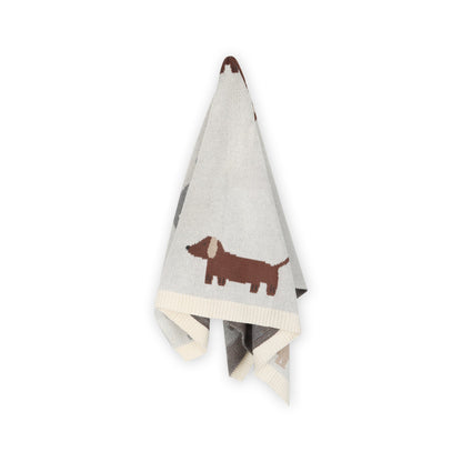 Viverano Organics Buddy Dog - Jacquard Sweater Knit Baby Blanket (Organic Cotton) - Natural, One Size