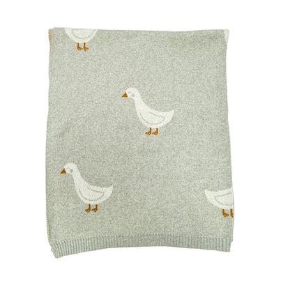 Viverano Organics Duck Waddle - Organic Cotton Jacquard Sweater Knit Baby Blanket - Vanilla Grey, One Size