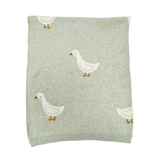 Viverano Organics Duck Waddle - Organic Cotton Jacquard Sweater Knit Baby Blanket - Vanilla Grey, One Size