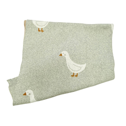 Viverano Organics Duck Waddle - Organic Cotton Jacquard Sweater Knit Baby Blanket - Vanilla Grey, One Size
