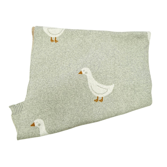 Viverano Organics Duck Waddle - Organic Cotton Jacquard Sweater Knit Baby Blanket - Vanilla Grey, One Size