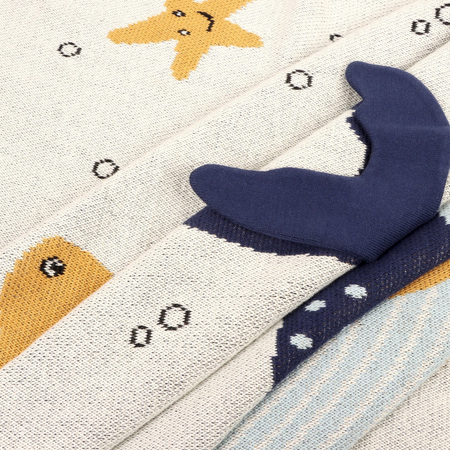 Viverano Organics Ocean Life - 3D Jacquard Sweater Knit Baby Blanket (Organic Cotton) - Natural, One Size