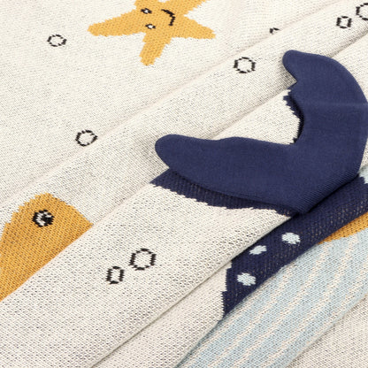 Viverano Organics Ocean Life - 3D Jacquard Sweater Knit Baby Blanket (Organic Cotton) - Natural, One Size