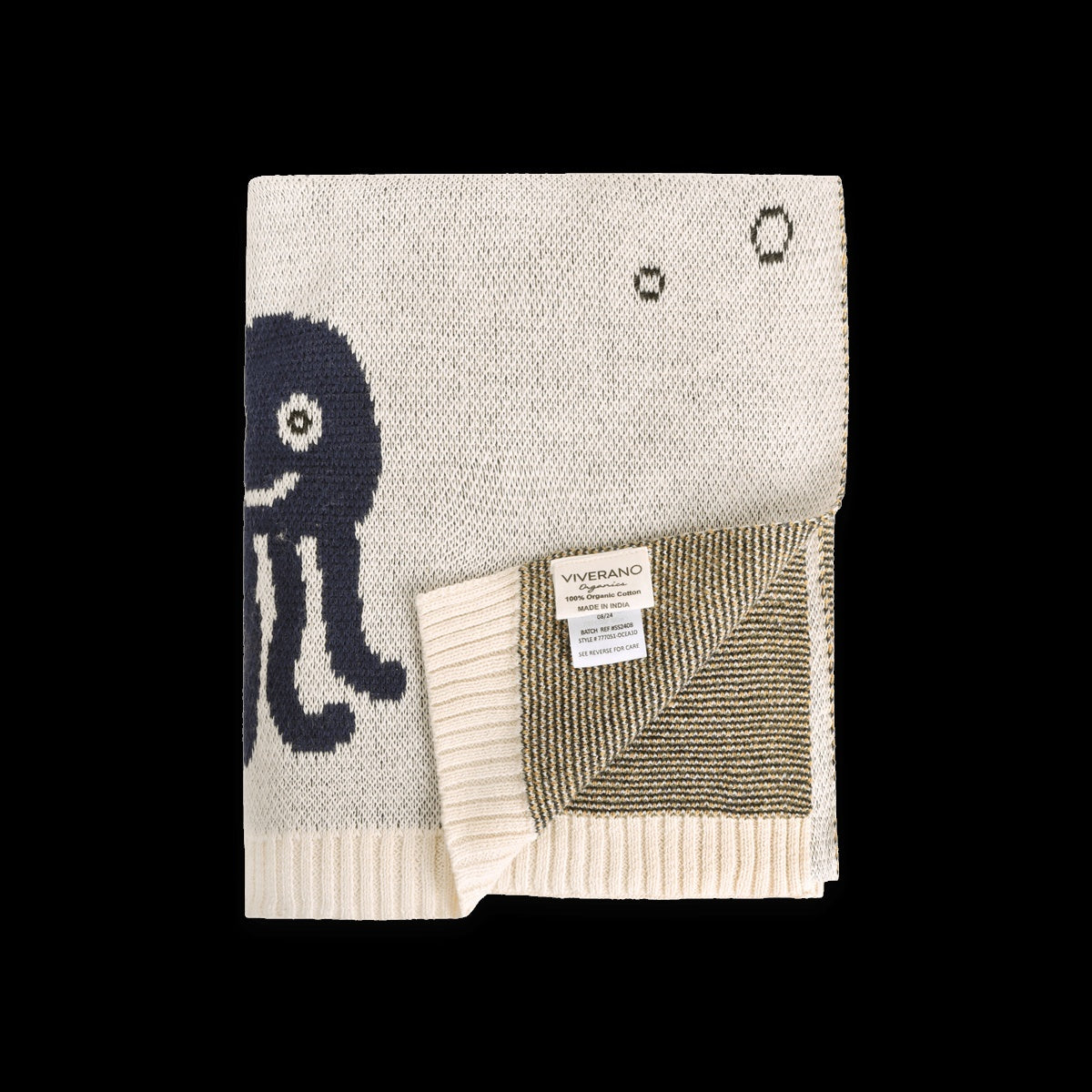 Viverano Organics Ocean Life - 3D Jacquard Sweater Knit Baby Blanket (Organic Cotton) - Natural, One Size