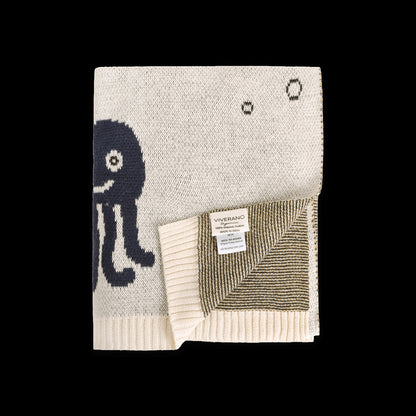Viverano Organics Ocean Life - 3D Jacquard Sweater Knit Baby Blanket (Organic Cotton) - Natural, One Size