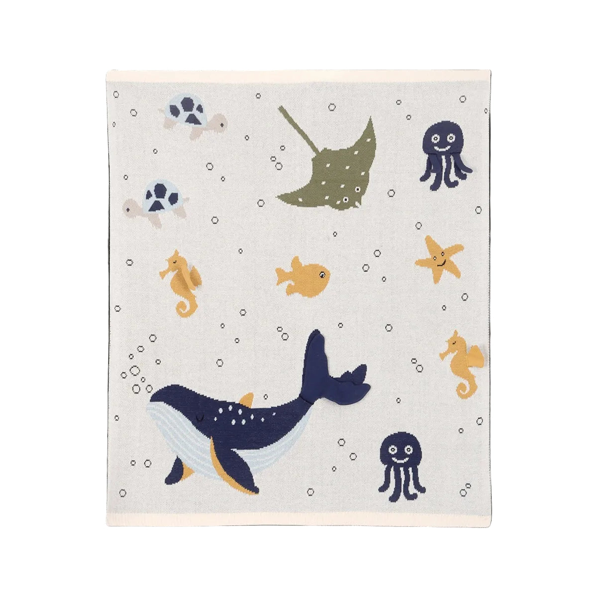 Viverano Organics Ocean Life - 3D Jacquard Sweater Knit Baby Blanket (Organic Cotton) - Natural, One Size