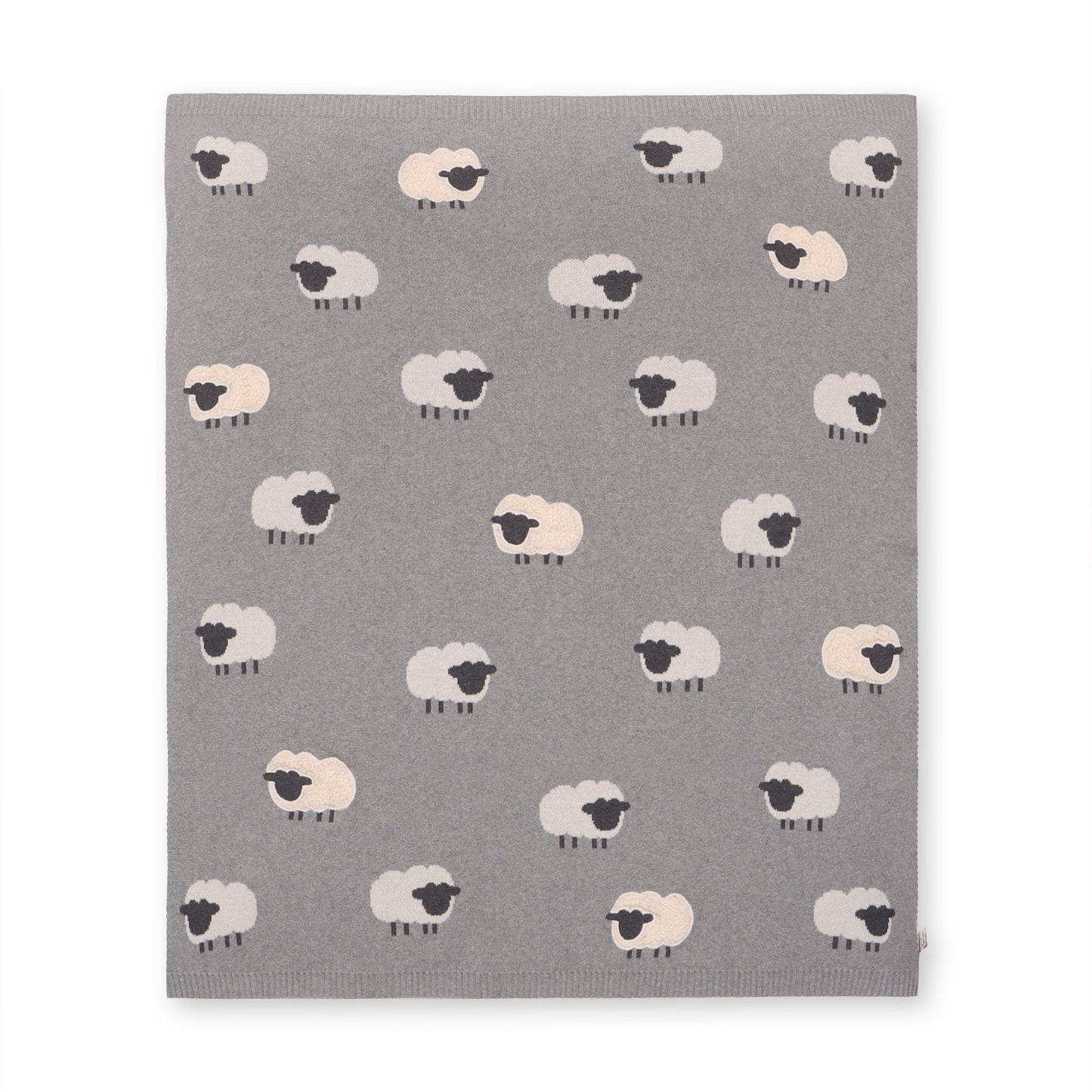Viverano Organics Grey Woolly Lamb - 3D Jacquard Sweater Knit Baby Blanket (Organic Cotton) - Grey Heather, One Size