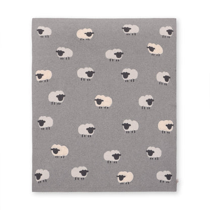 Viverano Organics Grey Woolly Lamb - 3D Jacquard Sweater Knit Baby Blanket (Organic Cotton) - Grey Heather, One Size