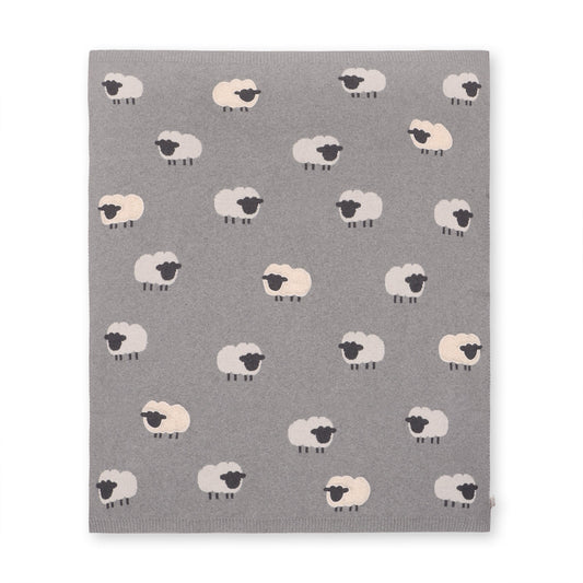 Viverano Organics Grey Woolly Lamb - 3D Jacquard Sweater Knit Baby Blanket (Organic Cotton) - Grey Heather, One Size